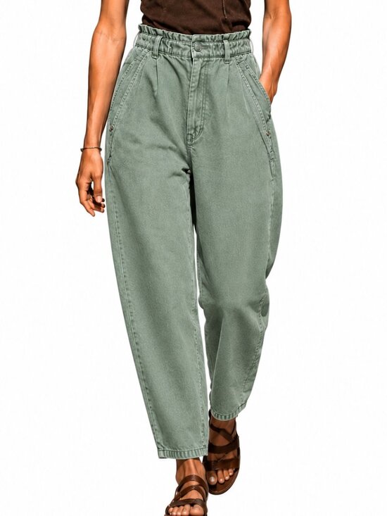 Zara Pants - Zara Olive Green Wide-Leg Paperbag Waist Pants